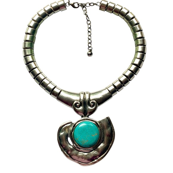 Source Unknown Jewelry - Silver and Turquoise Statement Necklace